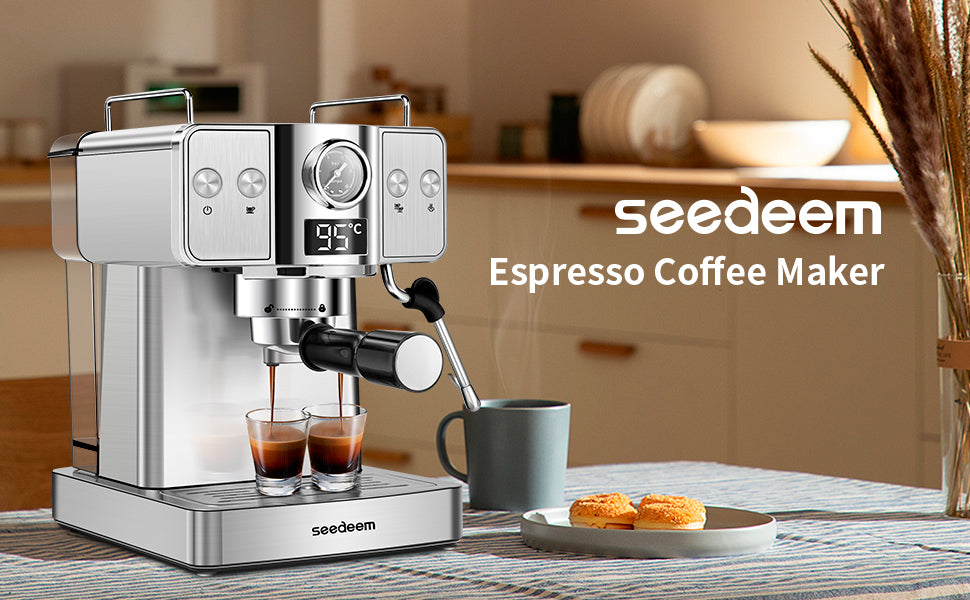 SEEDEEM Espresso Machine,20 Bar Espresso Maker with Milk Frother,Stainless Steel Latte and Cappuccino Machine with 1.8L(60 Fl Oz) Removable Water Tank-Stainless Steel