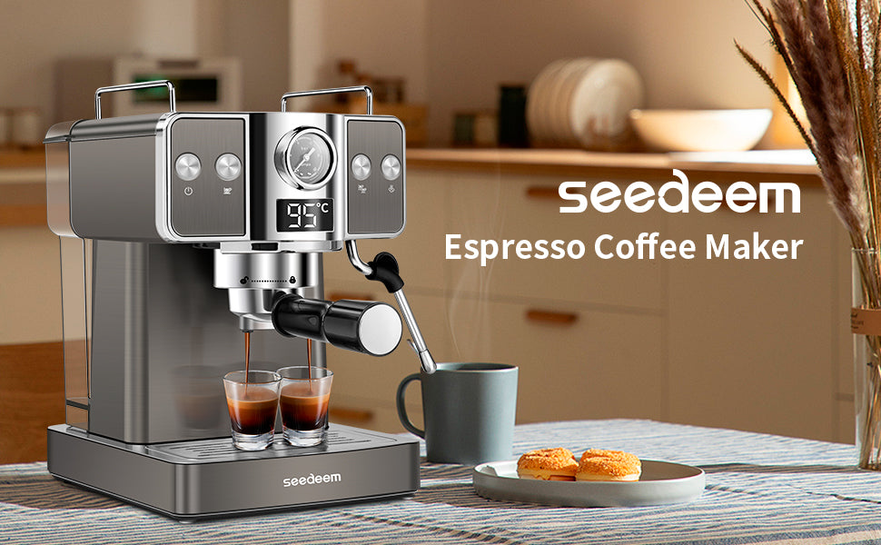 SEEDEEM Espresso Machine,20 Bar Espresso Maker with Milk Frother,Stainless Steel Latte and Cappuccino Machine with 1.8L(60 Fl Oz) Removable Water Tank- Dark Metallic