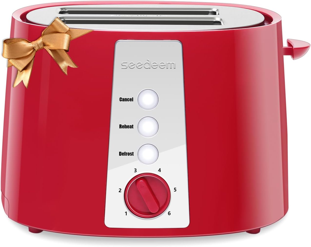 SEEDEEM Toaster 2 Slice, Extra Wide Slot Toaster, 6 Shade Settings, Bread Toaster with Cancel, Defrost, Reheat Function, Extra Wide Slots for Waffle or Bagel, Removable Crumb Tray, 750W, Retro Red