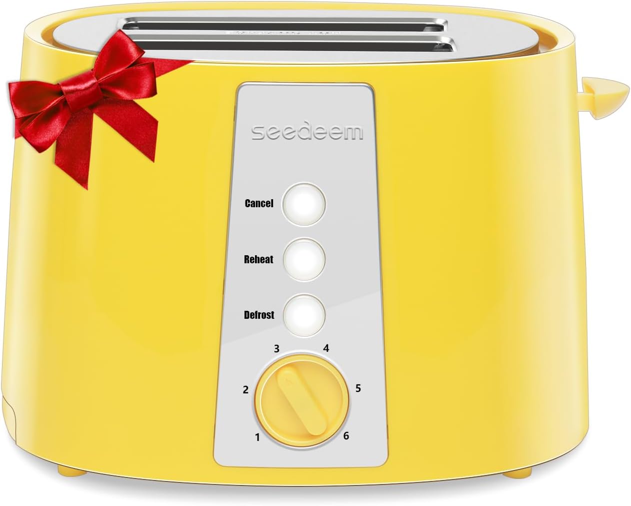 SEEDEEM Toaster 2 Slice, Extra Wide Slot Toaster, 6 Shade Settings, Bread Toaster with Cancel, Defrost, Reheat Function, Extra Wide Slots for Waffle or Bagel, Removable Crumb Tray, 750W, Lemon Yellow