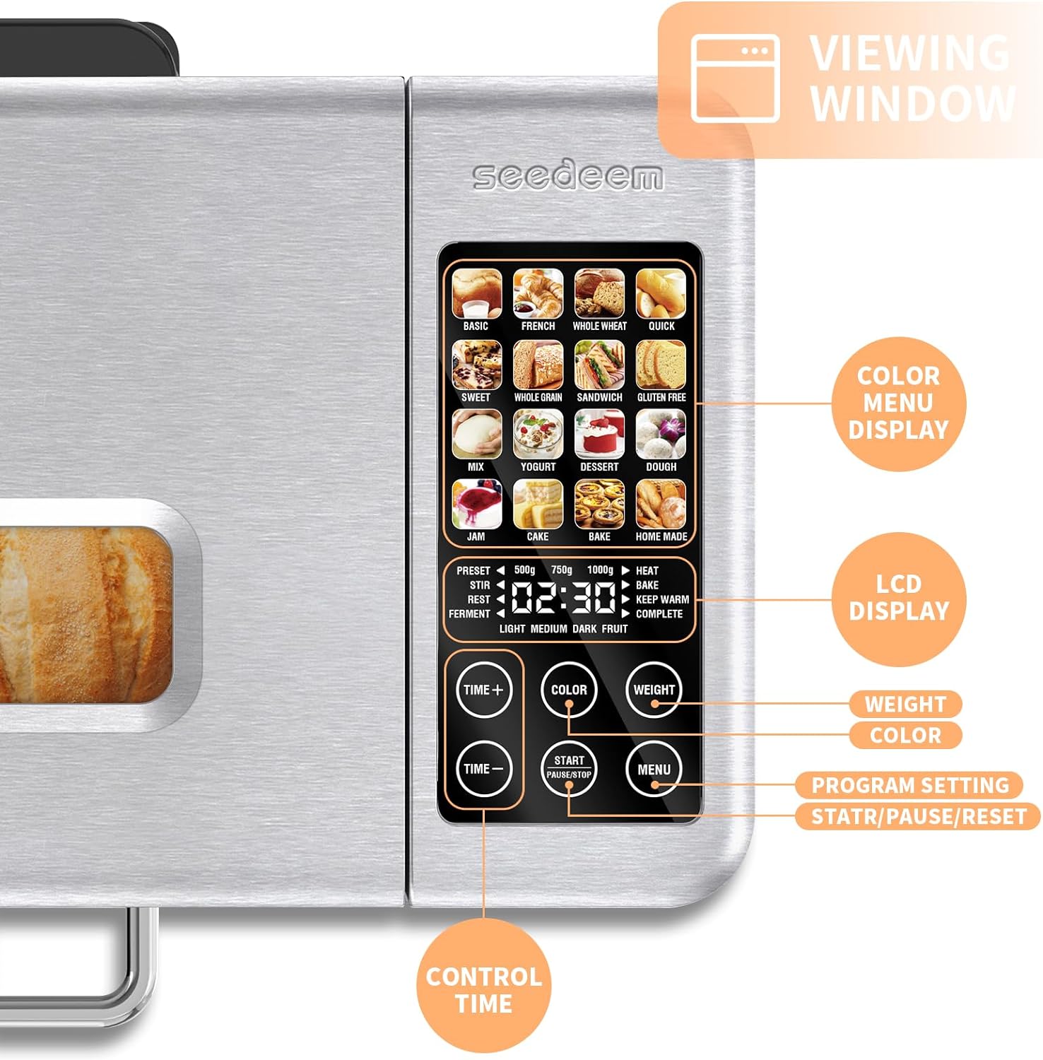 SEEDEEM 16-in-1 Bread Machine, 2.2LB Stainless Steel Bread Maker with ...