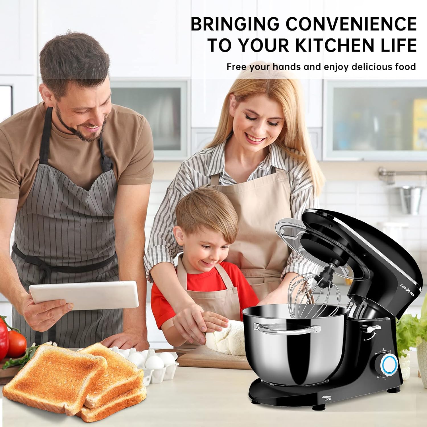 5.3Qt Stand Mixer 660W - 6-Speed Tilt-Head Kitchen Mixer With Stainless Bowl & Accessories