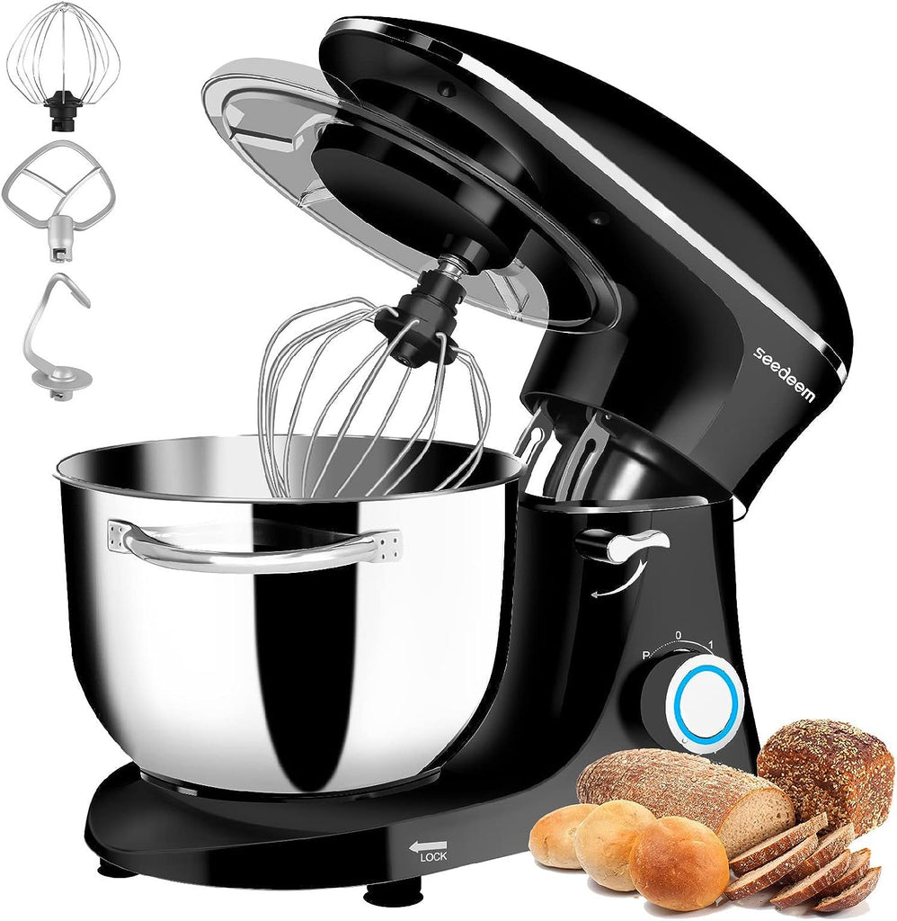 Seedeem Stand Mixer, 6Qt Electric Food Mixer, 660W 6-Speeds Tilt-Head Dough Mixers with Dishwasher-Safe Dough Hook, Wire Whip & Beater for Daily Use, Black