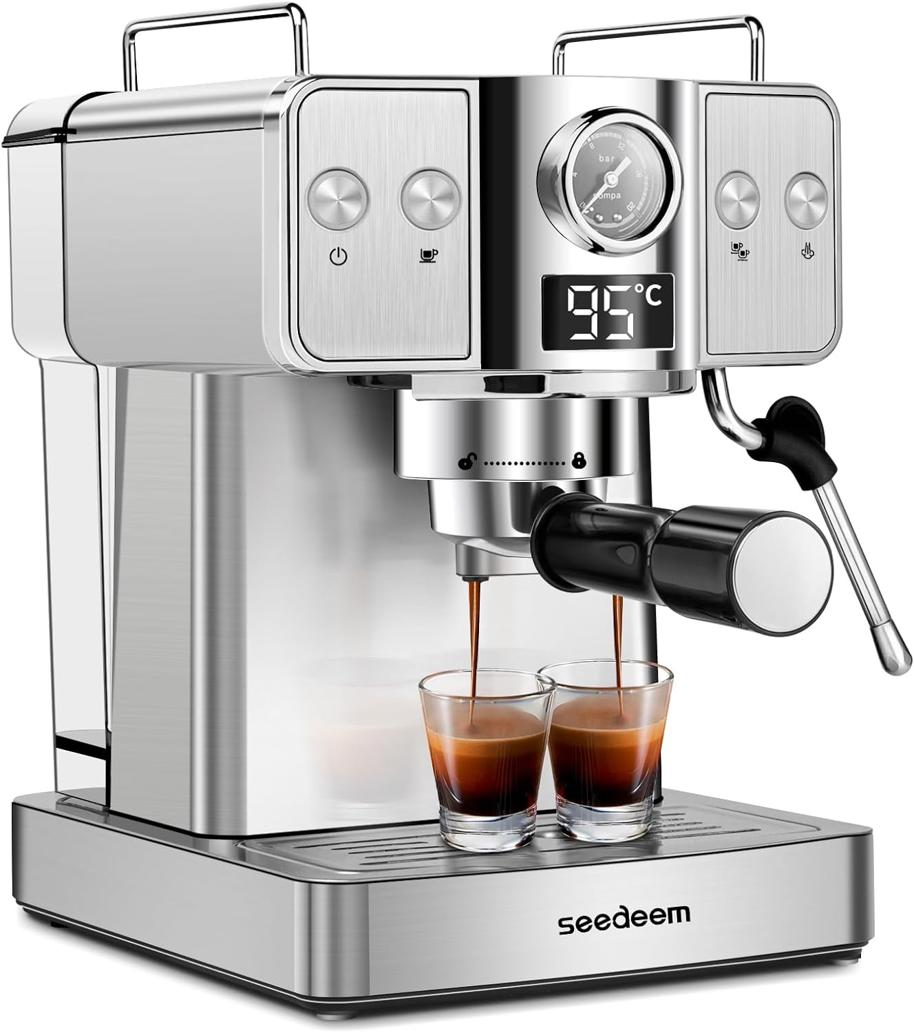 SEEDEEM Espresso Machine,20 Bar Espresso Maker with Milk Frother,Stainless Steel Latte and Cappuccino Machine with 1.8L(60 Fl Oz) Removable Water Tank-Stainless Steel