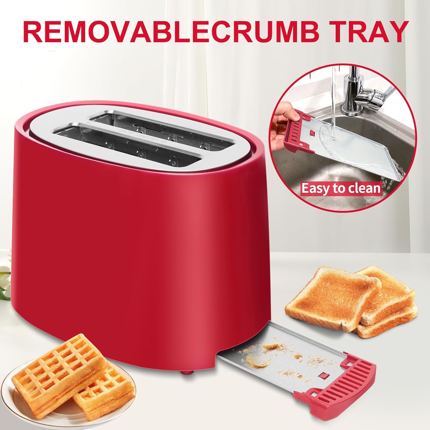 SEEDEEM Toaster 2 Slice, Extra Wide Slot Toaster, 6 Shade Settings, Bread Toaster with Cancel, Defrost, Reheat Function, Extra Wide Slots for Waffle or Bagel, Removable Crumb Tray, 750W, Retro Red