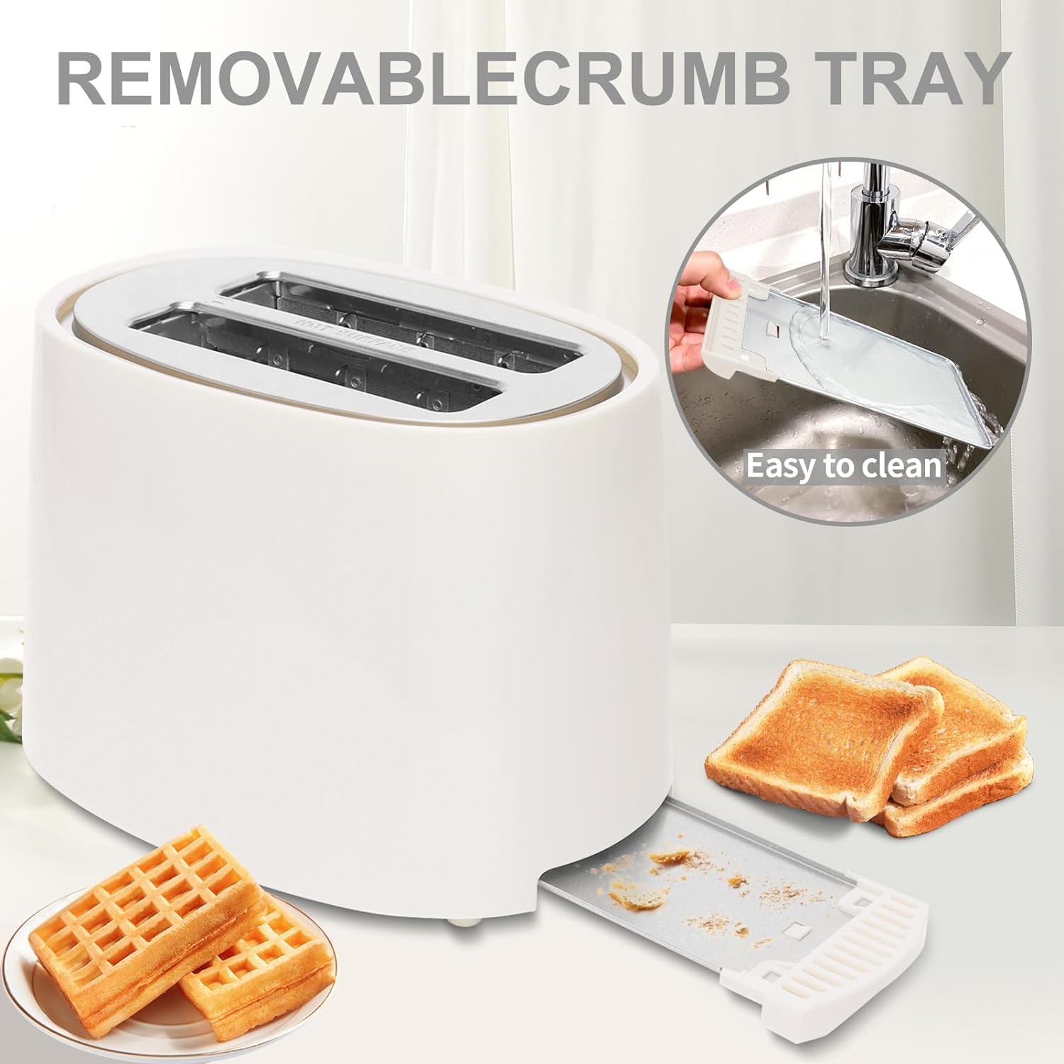 SEEDEEM Toaster 2 Slice, Extra Wide Slot Toaster, 6 Shade Settings, Bread Toaster with Cancel, Defrost, Reheat Function, Extra Wide Slots for Waffle or Bagel, Removable Crumb Tray, 750W, Cream White