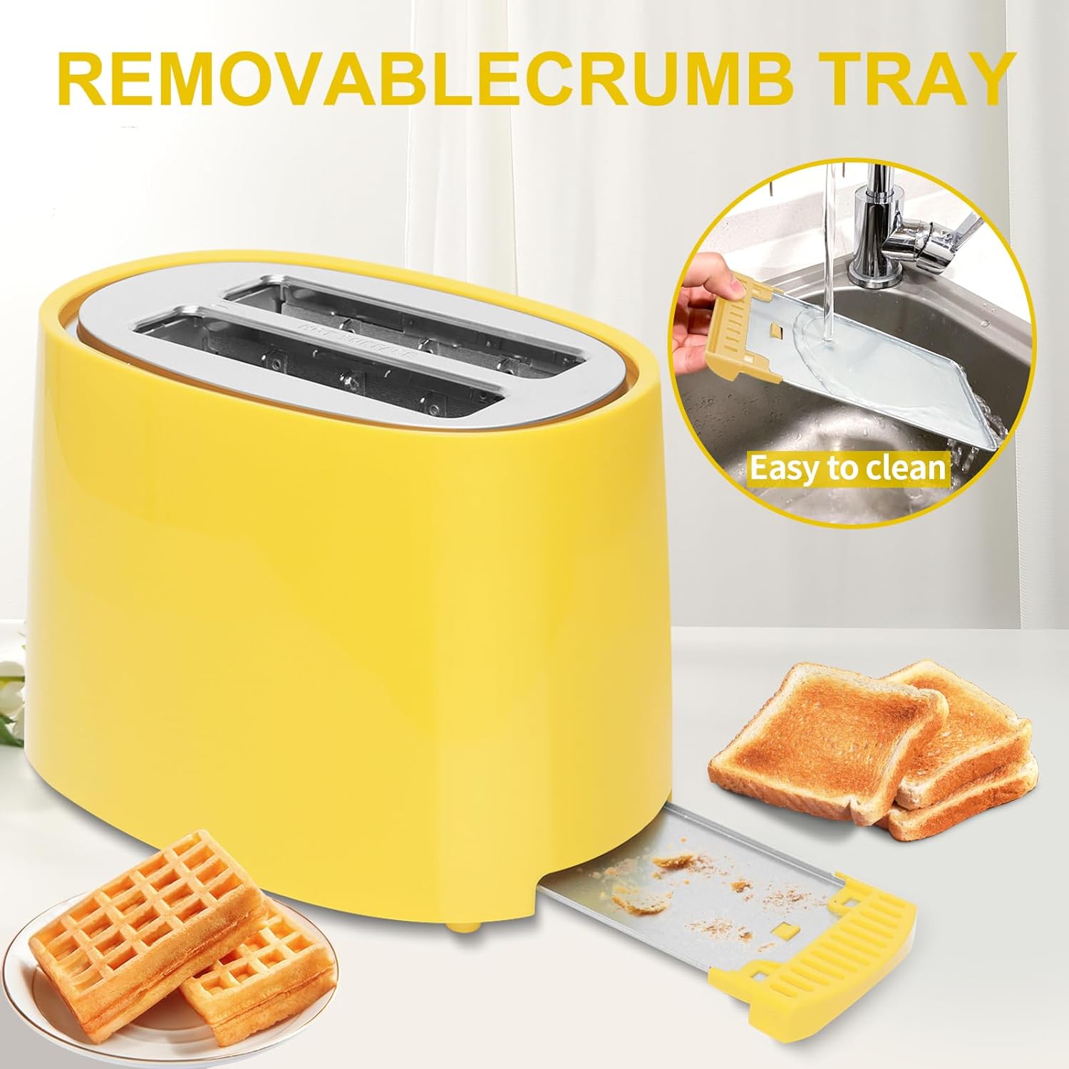 SEEDEEM Toaster 2 Slice, Extra Wide Slot Toaster, 6 Shade Settings, Bread Toaster with Cancel, Defrost, Reheat Function, Extra Wide Slots for Waffle or Bagel, Removable Crumb Tray, 750W, Lemon Yellow