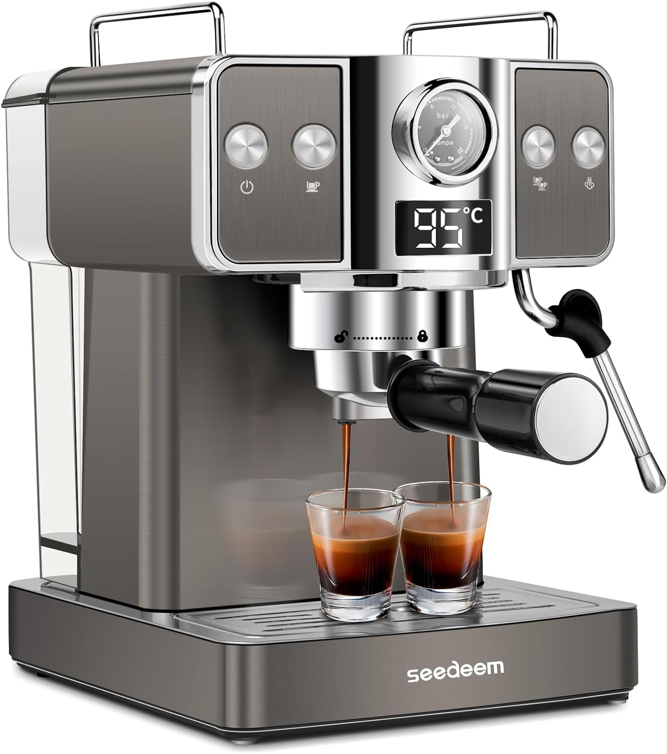 SEEDEEM Espresso Machine,20 Bar Espresso Maker with Milk Frother,Stainless Steel Latte and Cappuccino Machine with 1.8L(60 Fl Oz) Removable Water Tank- Dark Metallic