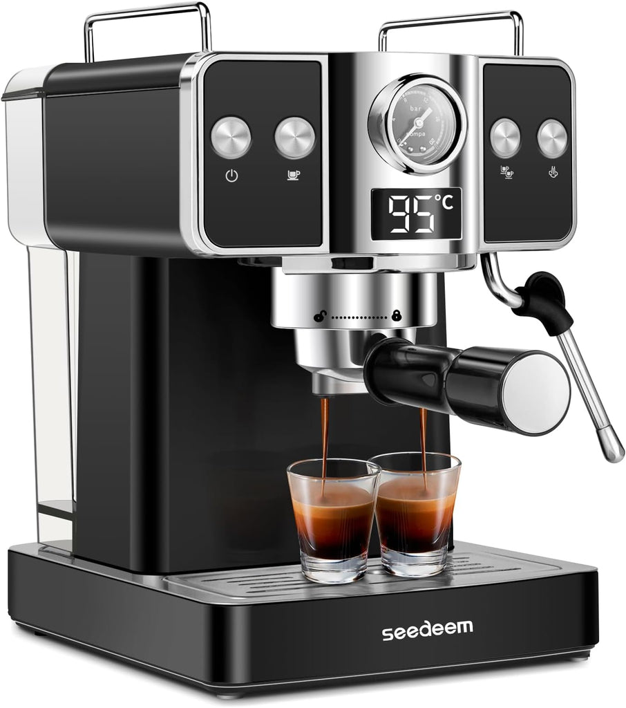 SEEDEEM Espresso Machine,20 Bar Espresso Maker with Milk Frother,Stainless Steel Latte and Cappuccino Machine with 1.8L(60 Fl Oz) Removable Water Tank- Black