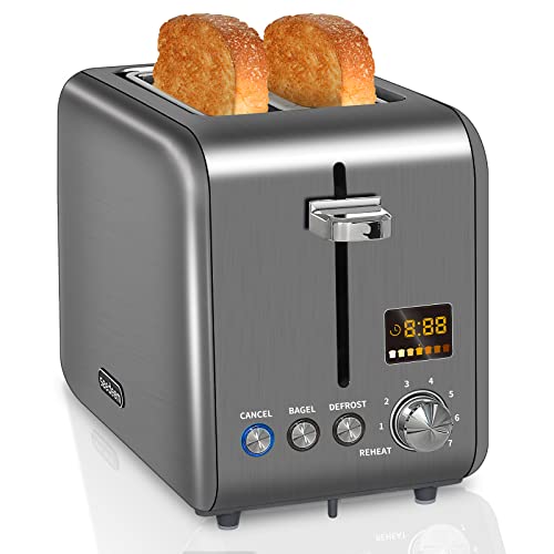 SEEDEEM Toaster 2 Slice, Stainless Steel Bread Toaster with Touch LCD  Display, 50% Faster Heating Speed, 6 Bread Selection, 7 Shade Settings,  1.5'' Extra Wide Slots Toaster, 1350W, Dark Metallic 