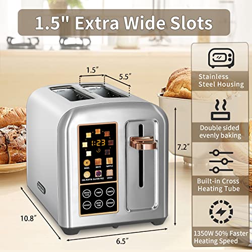 SEEDEEM Toaster 4 Slice, Stainless Toaster LCD Display, Touch Button, 6 Bread Selection, 7 Shade Setting, 1.4''Wide Slots Toaster Cancel, Defrost