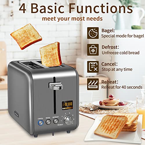 SEEDEEM Toaster 2 Slice, Stainless Steel Bread Toaster with Touch LCD  Display, 50% Faster Heating Speed, 6 Bread Selection, 7 Shade Settings,  1.5'' Extra Wide Slots Toaster, 1350W, Dark Metallic 