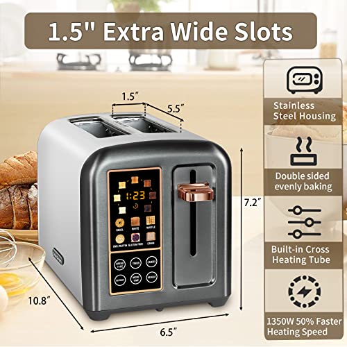 SEEDEEM Toaster 2 Slice, Stainless Steel Bread Toaster with LCD