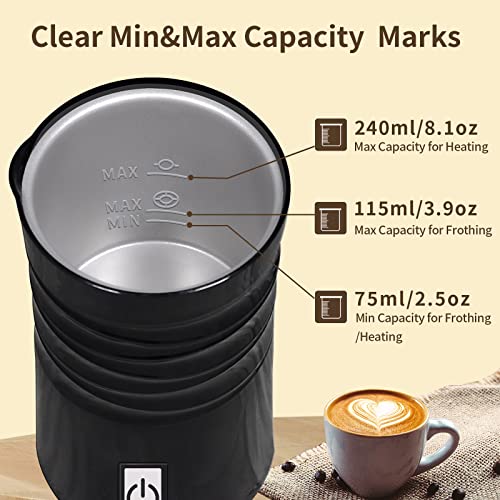 Miroco Stainless Steel Milk Frother with Hot &Cold Milk Functionality,  Automatic Milk Steamer Cappuccino Foam Maker, Black 