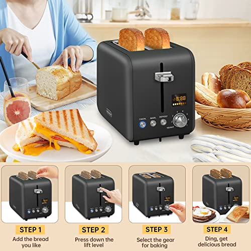 SEEDEEM 4 Slice Toaster, Stainless Bread Toaster Color LCD Display, 7 Bread  Shade Settings, 1.5'' Wide Slots Toaster with Bagel/Defrost/Reheat