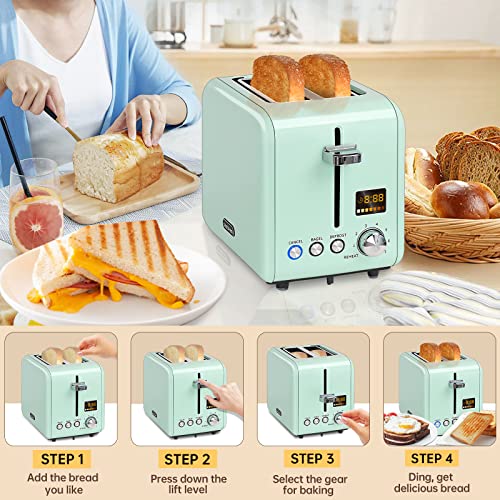 SEEDEEM 4 Slice Toaster, Stainless Bread Toaster Colorful LCD Display, 7 Bread Shade Settings, 1.5'' Wide Slots Toaster with Bagel/Defrost/Reheat