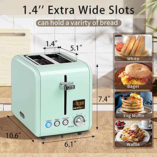 2 Slice Toaster Retro Stainless Steel Toaster with Bagel, Cancel, Defrost  Function and 6 Bread Shade Settings Bread Toaster, Extra Wide Slot and  Removable Crumb Tray, Blue 