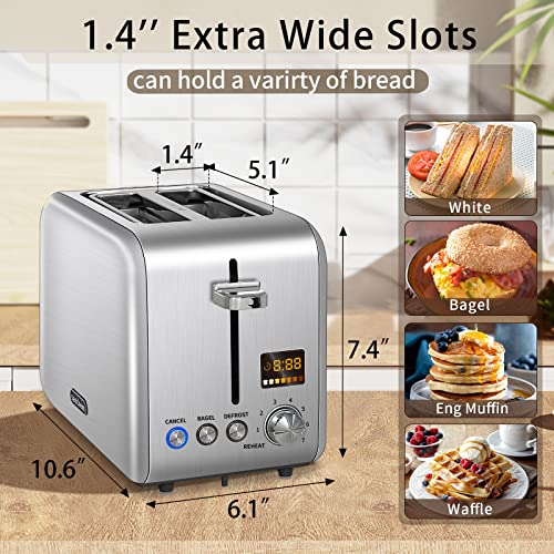 2-Slice Toaster, Silver Breakfast Bread Baking Machine Slots