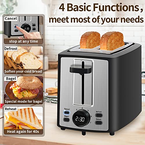 SEEDEEM Toaster 2 Slice, Stainless Steel Bread Toaster with Touch LCD  Display, 50% Faster Heating Speed, 6 Bread Selection, 7 Shade Settings,  1.5'' Extra Wide Slots Toaster, 1350W, Dark Cherry 