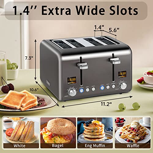 SEEDEEM Toaster 2 Slice, Stainless Steel Bread Toaster Color LCD Display, 7  Bread Shade Settings, 1.4'' Wide Slots Toaster Bagel/Defrost/Reheat